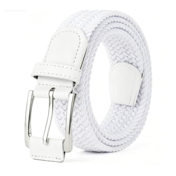 Herrbälte, elastiskt flätat bälte unisex män kvinnor flätat elastiskt stretchvävt bälte 33mm (1.25\") vitt