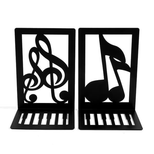 2 stk. bogstøtter i jern, musiknodeform, til bogreol, skrivebordsdekorationer