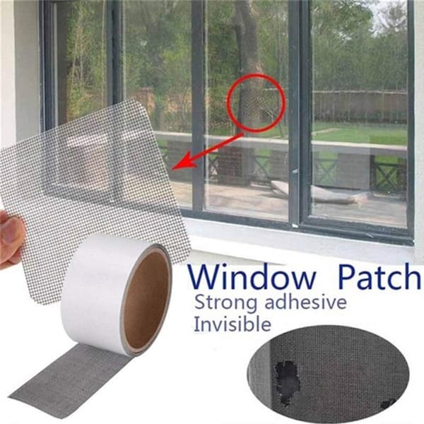 Fiberglass Window Screen Repair Kit, 2 Pieces 5x200cm Grey, Mosquito Net Tape for Doors and Windows