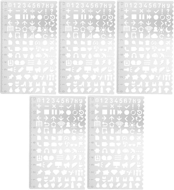 5 Pcs Metal Drawing Stencils for Creative DIY Journal, Scrapbooking and Crafts, Reusable