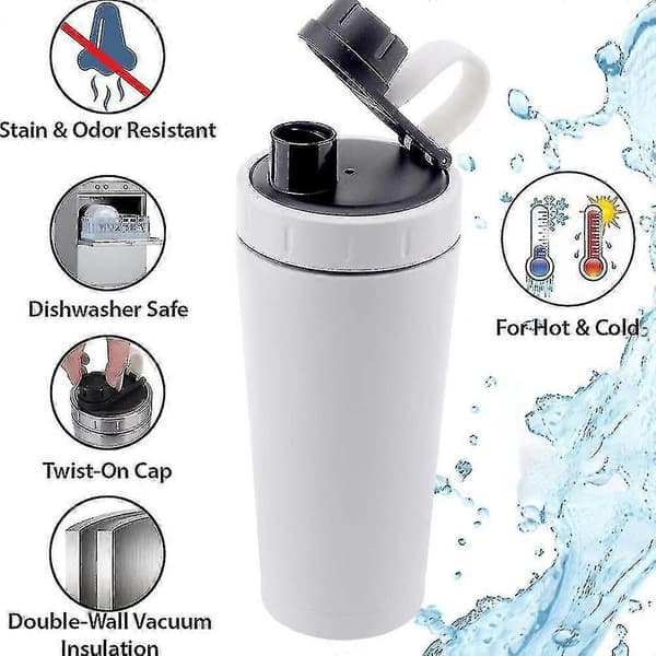 Stainless Steel Protein Shaker Bottle, Insulated, Keeps Hot/Cold, Dishwasher Safe/Double-Walled/Odor Resistant