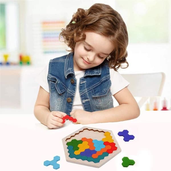 Tangram-pussel, Tangram-träbarn, Hexagonala pussel, Geometriska leksaker, M KLB