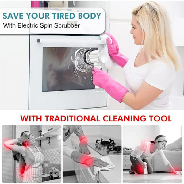Electric Cleaning Brush with 5 Replaceable Brush Heads for Bathtubs