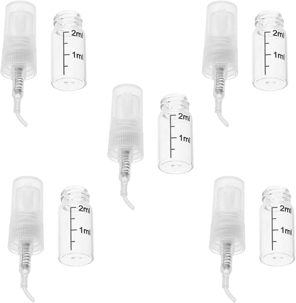 5 stk 2 ml glass mini sprayflasker med gradert finforstøver
