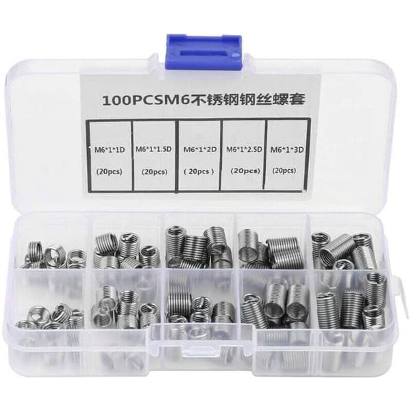 Thread Inserts, 100 Pcs Self-Tapping Thread Inserts, M6 Thread Insert, Stainless Steel Helical Wire Thread Inserts