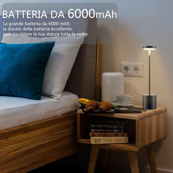 Trådløs bordlampe, oppladbart batteri, 2 lysstyrker, nattbordslampe KLB