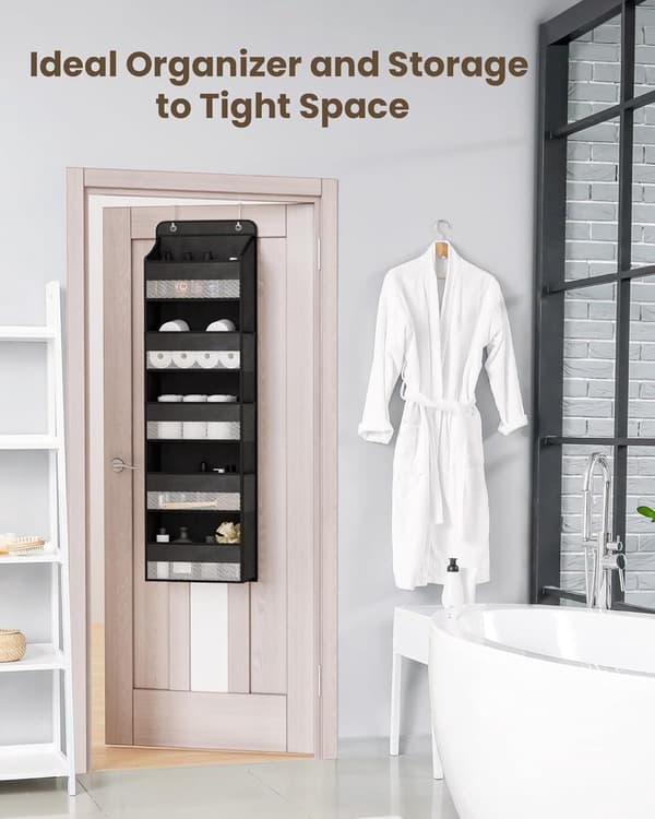 Over-the-Door Organizer, 5 Tiers with 11 Pockets, Hanging Storage, Black, 1 Piece