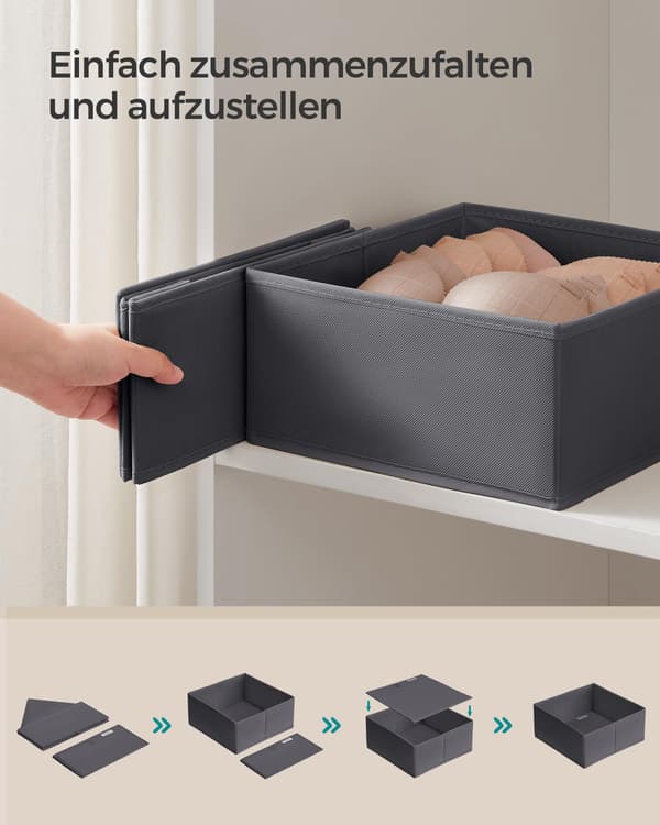 Set of 6 Drawer Storage Boxes, Underwear Organizers (Grey)