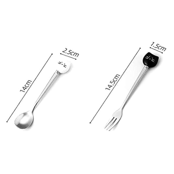 Cute Cat Coffee Spoon and Fork Set, Ceramic Stainless Steel Cat Dessert Spoon Drinking Spoons Fruit