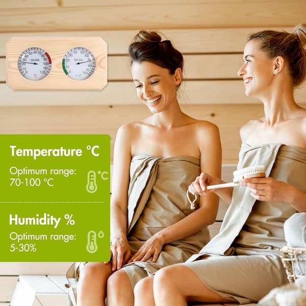 2-i-1 Saunatermometer, Trætermometer-hygrometer, Høj præcision, Træhygrometer til sauna (Fahrenheit), Tilbehør til sauna og dampbad