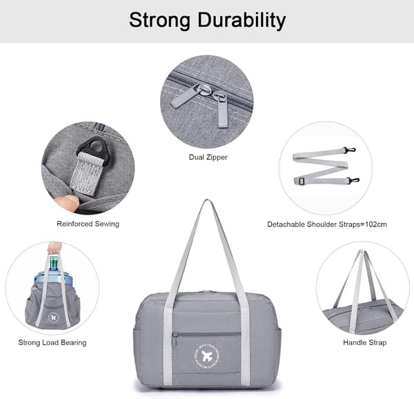 Cabin Bag 40x20x25 Suitcase 1 Pack Foldable Under Seat Waterproof Weekend Bag Lightweight Carry-on Bag with Shoulder Strap, Grey