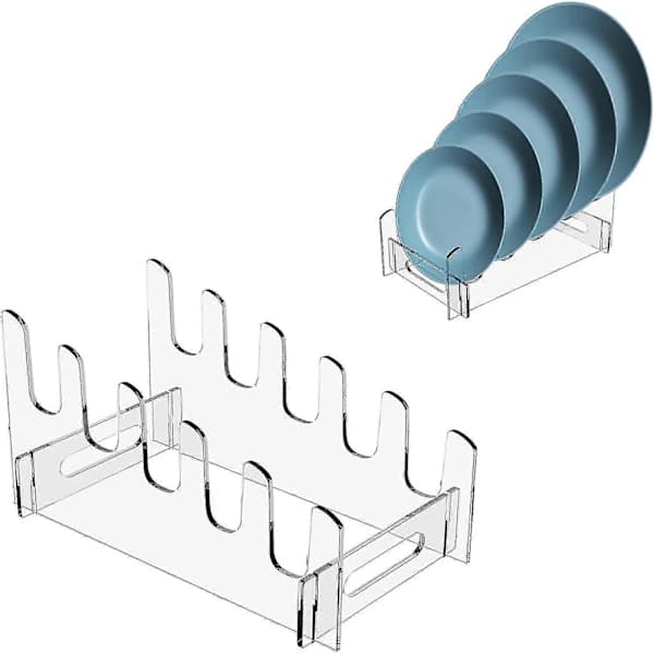 Acrylic Plate Rack, Clear Dish Plate Rack, Clear Acrylic Dish Rack Storage Rack, Porcelain Organizer 5 Layers