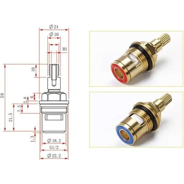 Replacement Ceramic Cartridge for Faucet, Hot and Cold Disc Head, Brass for Kitchen and Bathroom