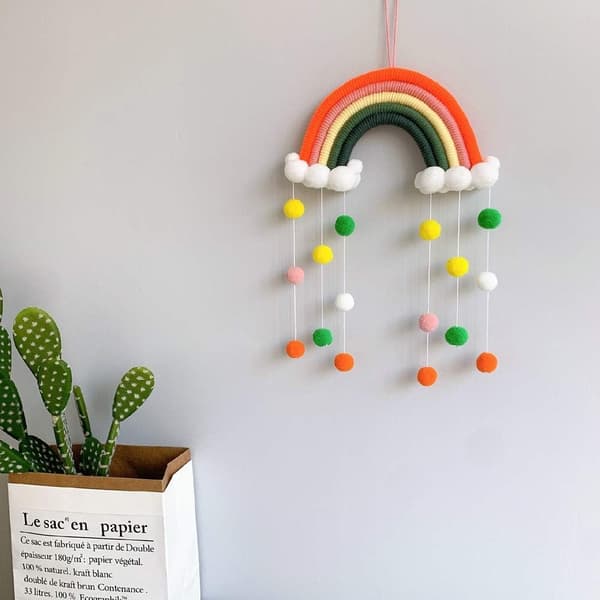 Rainbow Wall Decoration, Hand-Woven Rainbow Cloud Ornament for Home