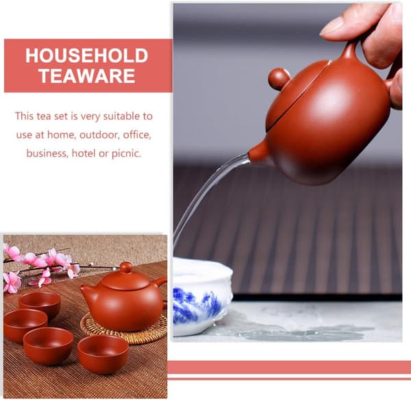 Handmade Antique Purple Clay Teapot with 4 Cups, Ceramic Pu-erh Tea Brewing Pot
