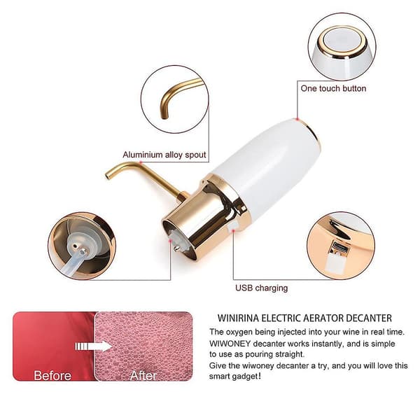 Electric Wine Aerator Pourer Automatic Smart Decanter Dispenser Rechargeable with -USB Cable B (FMY) White White