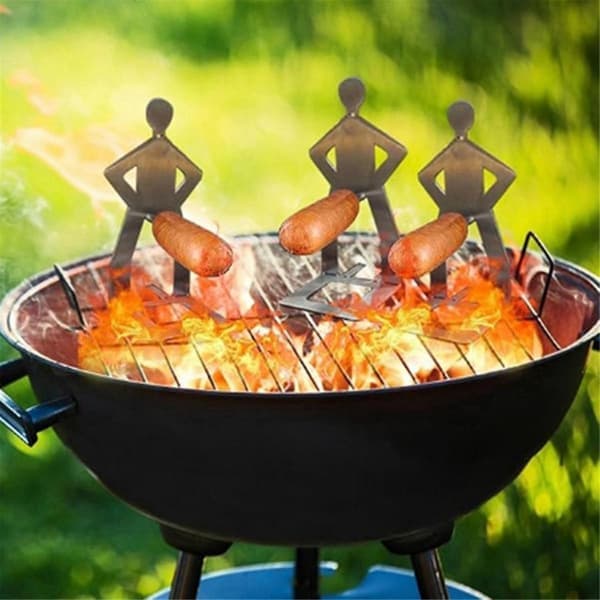 4-pak sjove BBQ-tilbehør Pølsestativholder Bærbart Grillstativ Rustfrit Stål Grillstativ