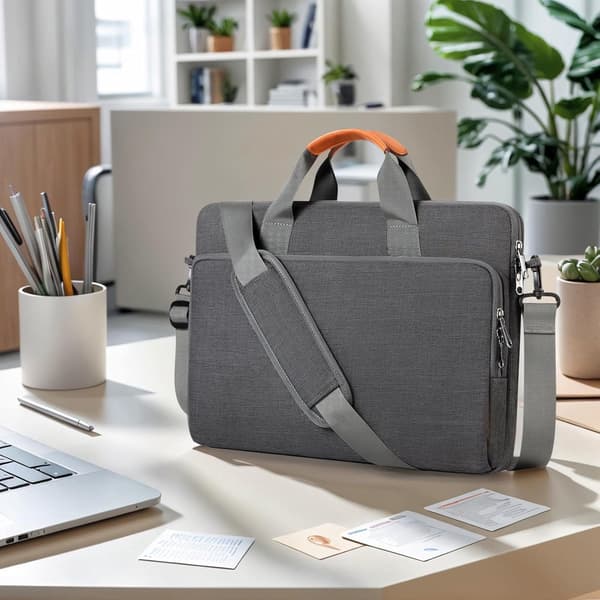 18-inch Laptop Briefcase Shoulder Bag, Shockproof Polyester with Multiple Compartments, Top-Loaded for Business Travel, Work or School, Grey 45x31x3.5cm