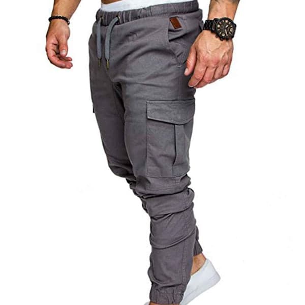 Men's Pocket Pants Casual Elastic Drawstring Long Trousers ZX Light Grey M Light Grey M