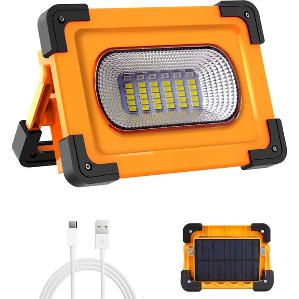 Rechargeable LED Floodlight, 60W 4 Modes LED Construction Floodlight, 3000 Lumen Portable Work Light with Rechargeable Battery and Solar Panel,