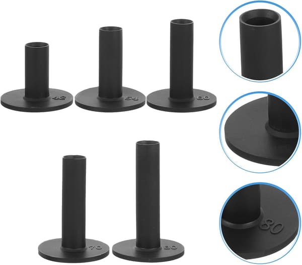 5 Pcs Black Silicone Golf Tees Set Flat Head 42mm-80mm Flexible Golf Ball Stands