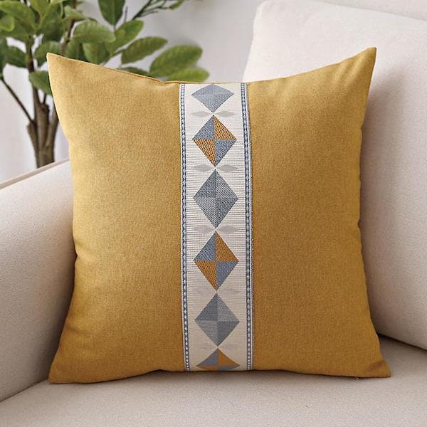 2 st geometrisk broderi etnisk stil linne modern enkel prydnadskudde gul 45*45cm yellow