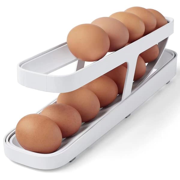 Egg Dispenser, platsbesparande rullande äggdispenser och organizer för kylskåpsförvaring