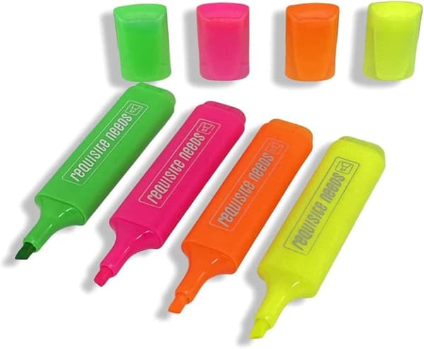 4 stk. Assorterede Premium Overstregningspenne Fluorescerende Penne Lyse Farver Markører