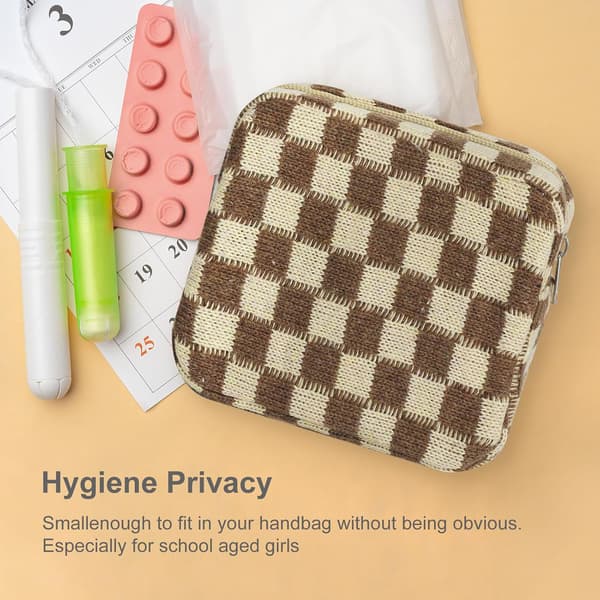 Sanitetsservietopbevaringspose, menstruationsserviet lynlås ternet bærbar periode taske trusseindlæg, tamponopbevaringspose-brun