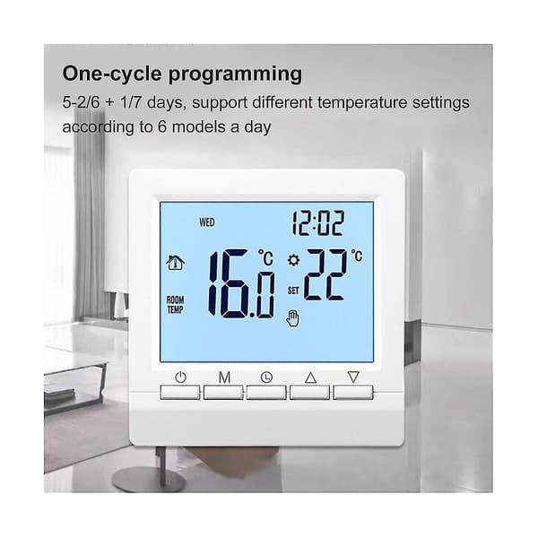 Thermostat with Backlit LCD Screen Wall Room Heating Temperature Controller - White Light