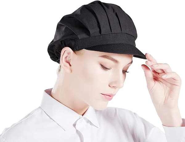1 st Unisex kockmössa elastisk kockmössa kök bakning matlagning hatt för män kvinnor med brätte-svart
