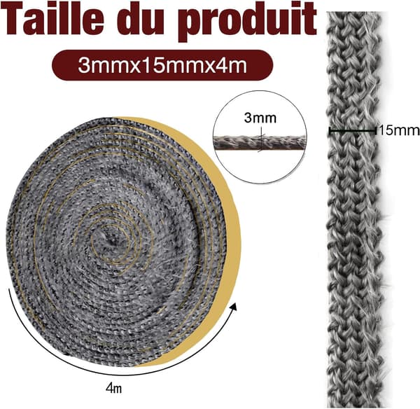 4m selvklæbende skorstensindsatsforsegling (3mm x 15mm x 4m), glasfiber