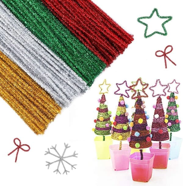 400 stk. 4 farver Jule-chenillestængler Glitter-piberensere Håndværkssæt til børn DIY Håndværk Julepynt