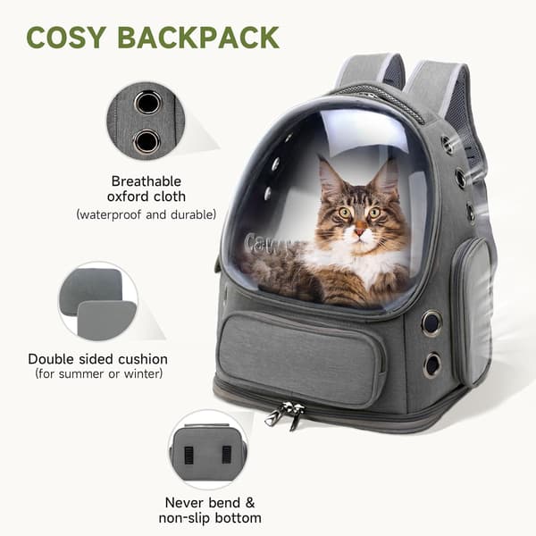 Cat Backpack, Breathable Cat Carrier Large Bubble Pet Backpack for Kitten Small Dog up to 12 Pounds - Grey