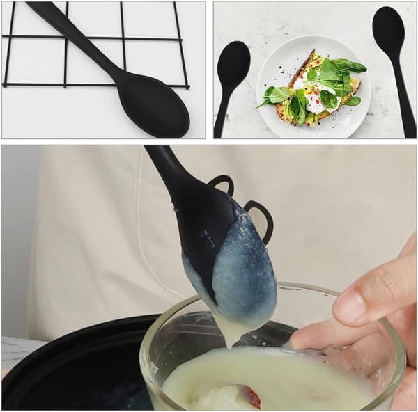 Silicone Mixing Spoon Stirring Spoon Stylish Elegant Black Kitchen Utensil Does Not Deform During Cooking