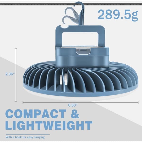 1-delt LED-campinglampe med USB-genopladelig ventilator, campingventilator med lys, teltlygte, tilbehør til udendørs camping