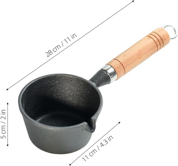 Hjem Mini Panne Dyp Stekepanne med Trehåndtak 5,5 Tommer Jerngryte Ergonomisk Design Praktisk Stil