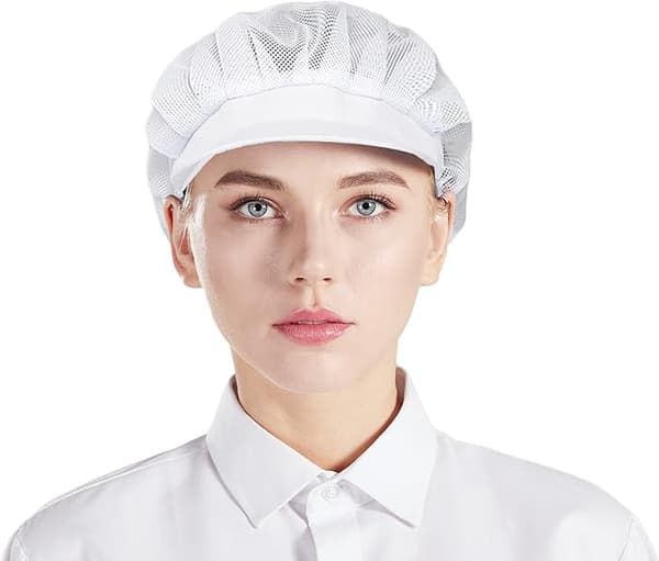 3-pack Mesh kockmössor - vita, unisex köksmössor med mesh, W