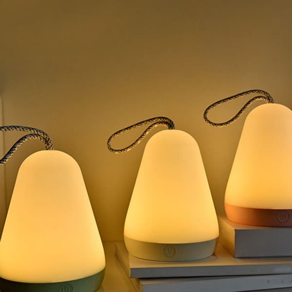 LED Portable Night Light USB Rechargeable Silicone Bedroom Bedside Desk Lamp Outdoor Lantern, White
