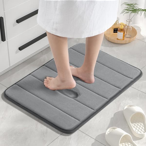 1 pc Memory Foam Bathroom Mat with Non-Slip, 50 x 80 cm Absorbent Bath Mat, Machine Washable Bathroom Rug for Bathroom, Dark Grey