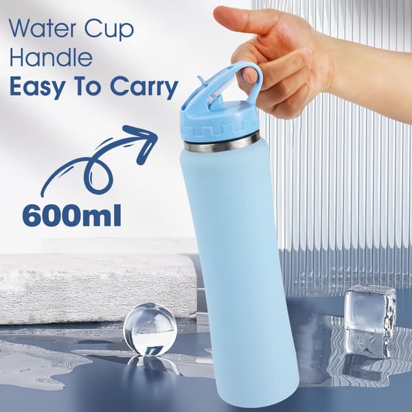 600 ml Stainless Steel Water Bottle with Straw, Double Wall Drink Bottles Leak Proof Keep Drinks Hot Cold (Black)
