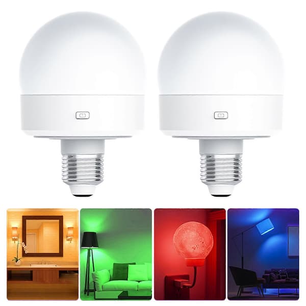 USB Rechargeable Light Bulb with Remote Control Timer Dimmable Easy to Install Battery Operated E27 Bulb RGB Lamp [db] White White
