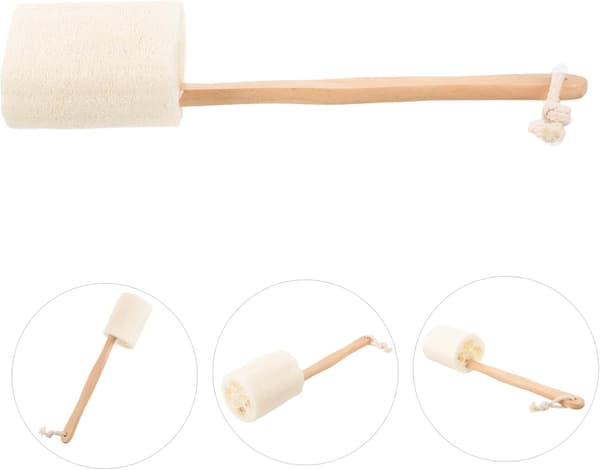 Natural Loofah on a Stick Bath Brush for Home Use, Long-Handled Exfoliating Skin Scrubber