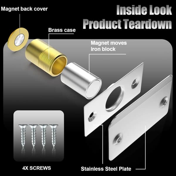 Magnetic Door Catch, Adjustable Strong Hidden Latch for French Double Doors and Wardrobe Doors, Silver, 2-Pack