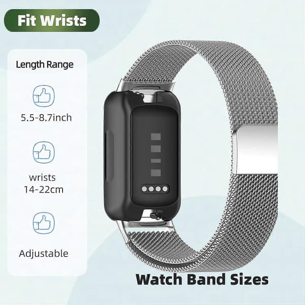 Meshrem i rustfrit stål med etui, magnetisk lås, skærmbeskytter sølv til Fitbit Inspire 3