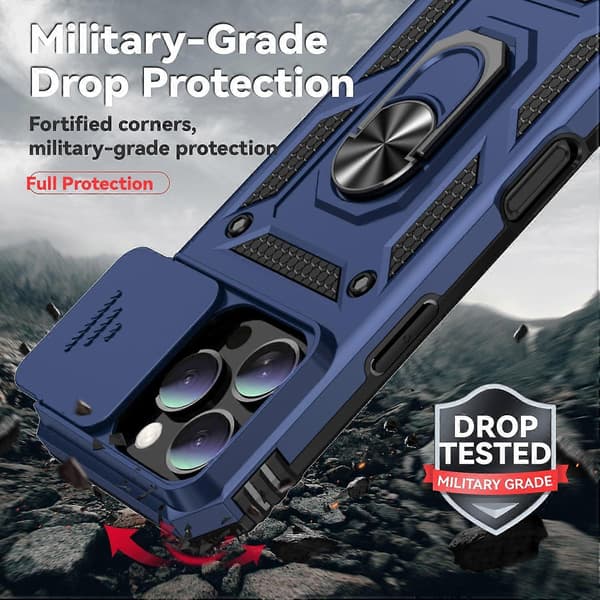 iPhone 16 Pro Max Case with Camera Protection and Kickstand, Military-Grade Shockproof, with Magnetic Car Mount, Blue