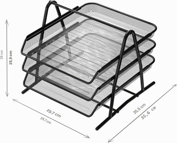 3-tier Black Desk and Document Organizer Tray. A4 Folder, Office Filing Cabinet, Binders, Computer Desk, Drawer Organizer