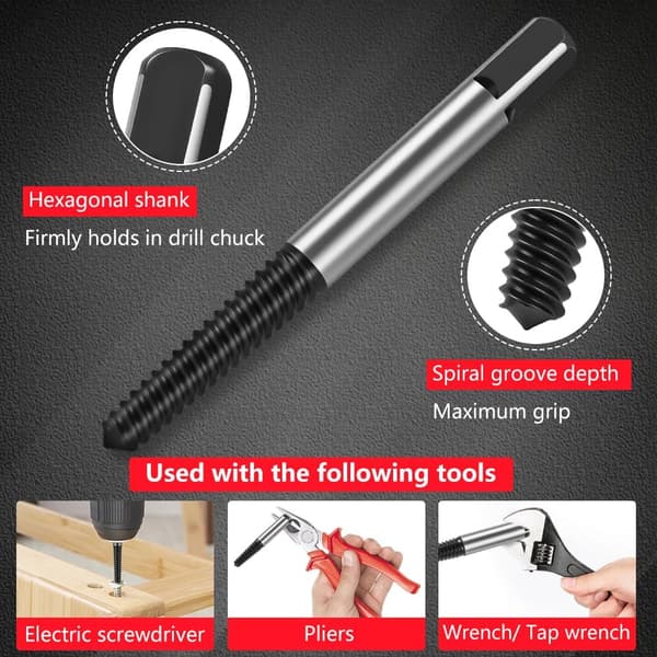 6-piece Screw Extractor Set, Left-Handed Bolt Extractor, for Removing Damaged, Rusted, Stripped, or Broken Screws