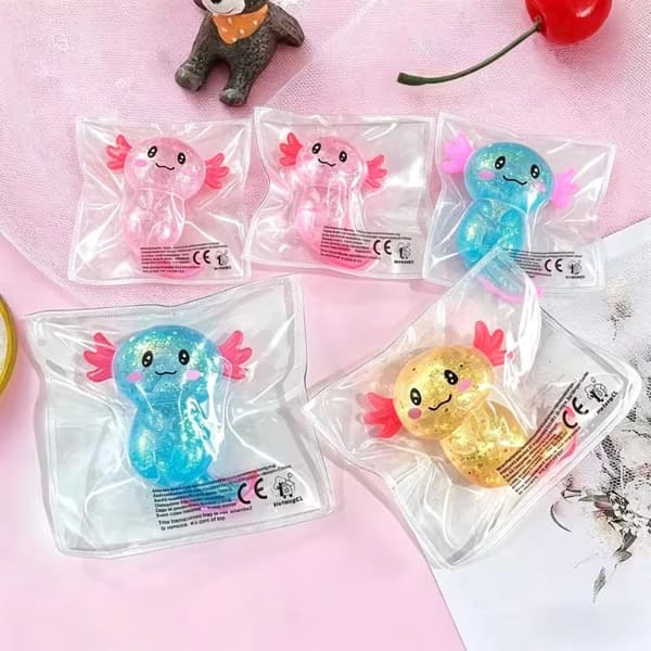 4 st Axolotl Squishy Klämleksaker, Sensorisk Fidget för Barn, Partyfavoriter
