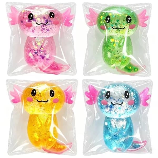 4 st Axolotl Squishy Klämleksaker, Sensorisk Fidget för Barn, Partyfavoriter
